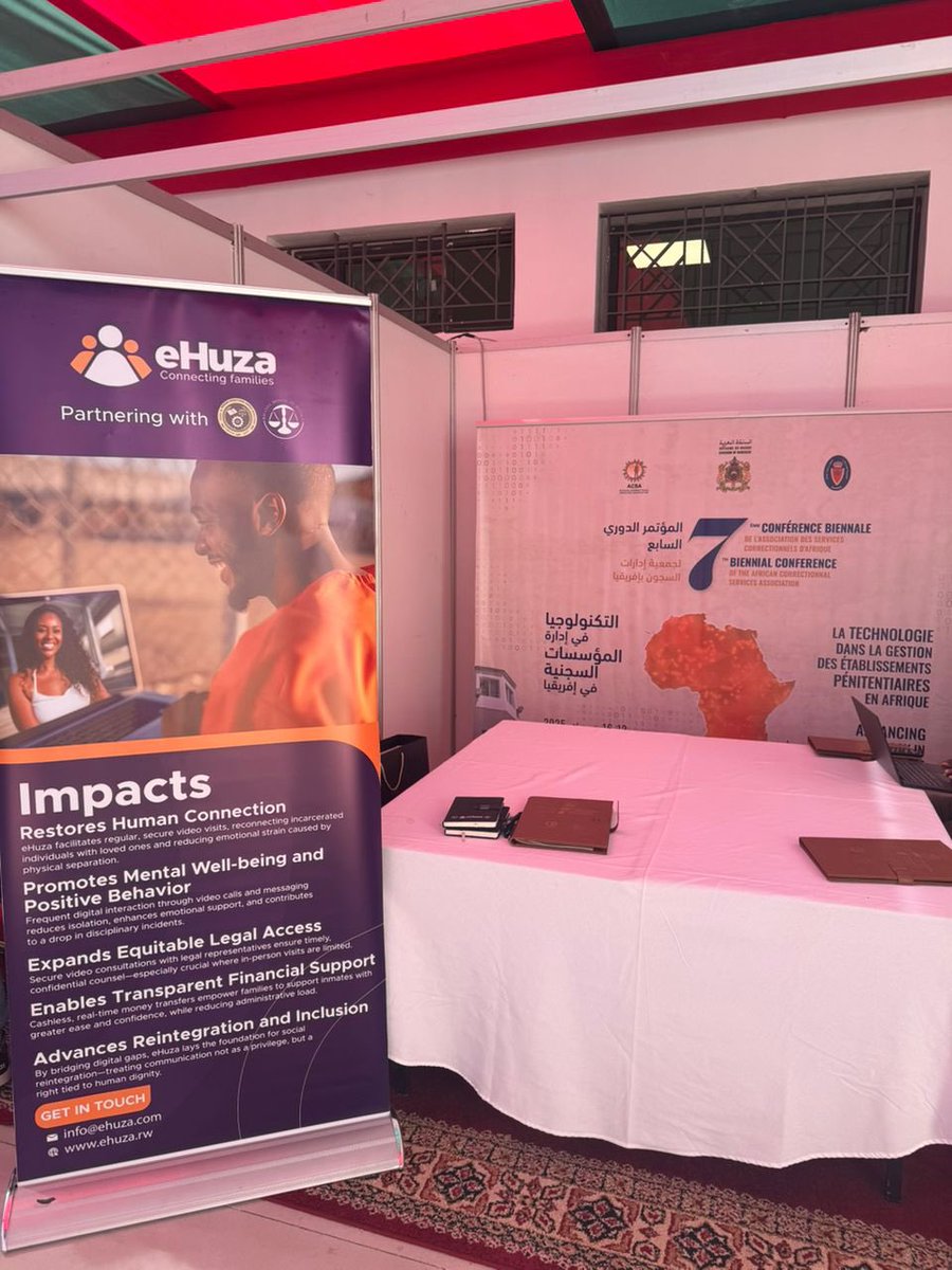 eHuzaofficial's tweet photo. We, eHuza, along with our partners @RwandaB2Justice and @RCS_Rwanda , are proud to be in Rabat, Morocco for the AFRICAN CORRECTIONAL SERVICES ASSOCIATION (ACSA-2025) conference. This important event brings together experts to explore how technology can improve correctional facility systems across Africa.

At eHuza, our mission aligns with the goals of ACSA and specifically with Rwanda Correctional Service where we are committed to modernizing correctional facility operations by helping inmates stay connected with their families through secure video calls, making it easier to send and manage money, and allowing inmates to purchase essential items more easily. Our goal is to support a correctional system that is more humane, efficient, and empowered by technology.

#ACSAConference #ConnectRwanda #FintechRW