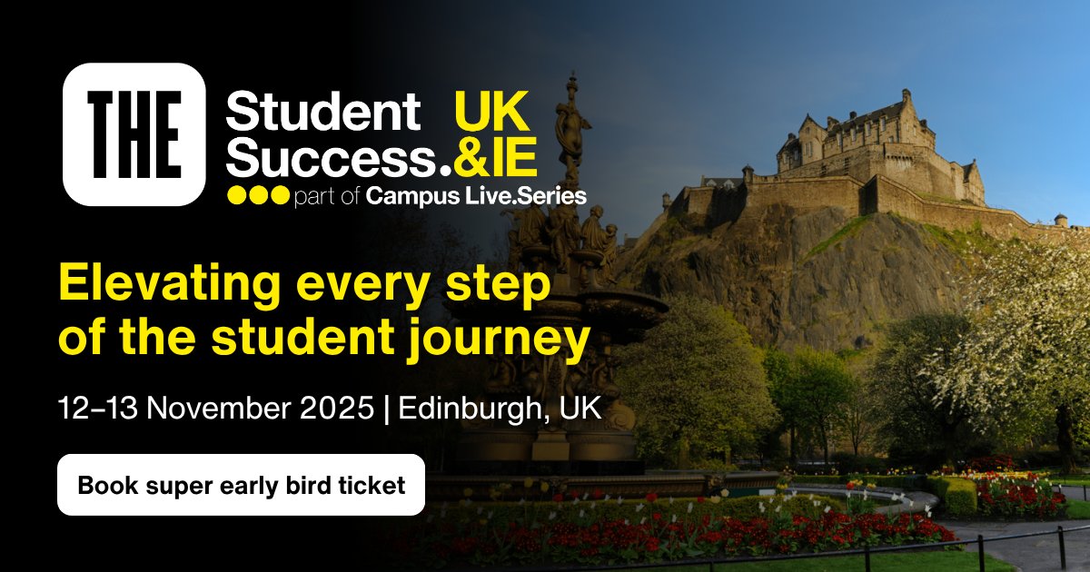 In case you missed it: #StudentSuccessUKIE 2025 is coming to Edinburgh on 12–13 November!

An unmissable event for higher education professional, focused on student outcomes, pedagogy, support and data-driven success.

🔗Learn more and book your ticket: timeshighered-events.co/4khMV1s