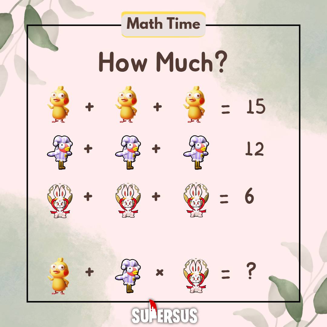 supersusgame's tweet image. 🧠✨ Math Time!
Think you’ve got what it takes to crack this one? 🤔
Look closely, solve the pattern, and drop your answer below! ⬇️
🐥 + 🐦 × 🐰 = ❓
Let’s see who gets it right without using a calculator! 👀
#SuperSus #BrainTeaser #MathChallenge #AreYouSmartSus