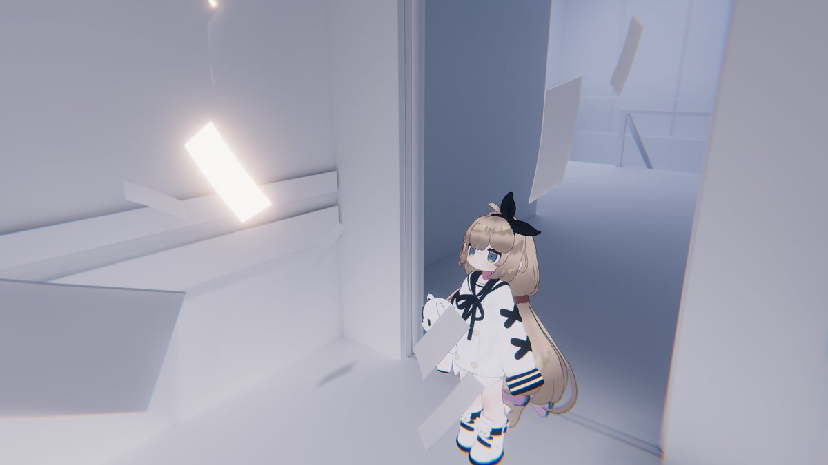 tetra_moon's tweet image. Derealiy
作者様:knfoxl
URL:vrchat.com/home/launch?wo…
白い部屋を進んでいくストーリー性がありそうなワールド
時々英語や日時が表示されるけど意味は良く分からない…
ホラー要素は無いので、リミナルスペース的な不思議空間を楽しめる
#VRChat_world紹介 #VRChatワールド紹介