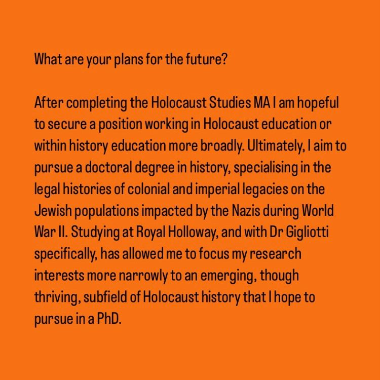 This term we sat down with two of our current students, Nitza Cabral and Ella Havas, to find out more about their experiences on our MA course.

Both Nitza and Ella are current students in the 2024/2025 cohort of Holocaust Studies students at Royal Holloway.