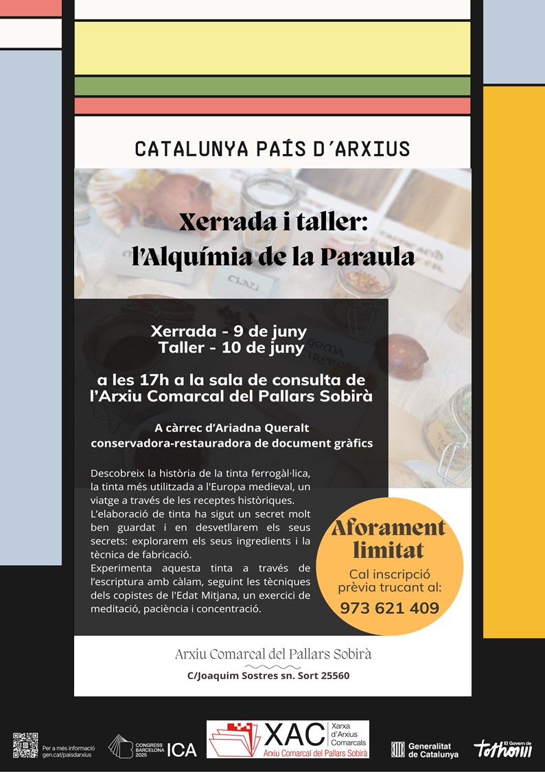Bon dia!📢Us informem que els dies 9 i 10 de juny a les 17 h de la tarda Ariadna Queralt impartirà la xerrada-taller: l’Alquímia de la paraula a la sala de consulta de l’ACPS. Teniu tota la informació clicant a➡️xac.gencat.cat/ca/llista_arxi… <a href="/patrimonigencat/">Patrimoni</a> #XAC Us hi esperem!