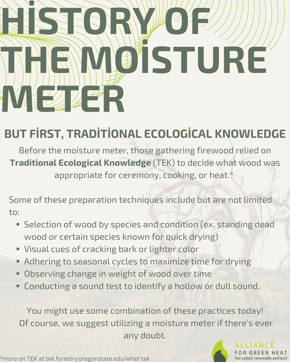 ForGreenHeat's tweet image. Before posting today&apos;s complete &quot;History of the Moisture Meter&quot; post, it&apos;s important to note the #TraditionalEcologicalKnowledge that has been used, and is still used today, to determine whether firewood is ready to use for heating, cooking, or ceremony.