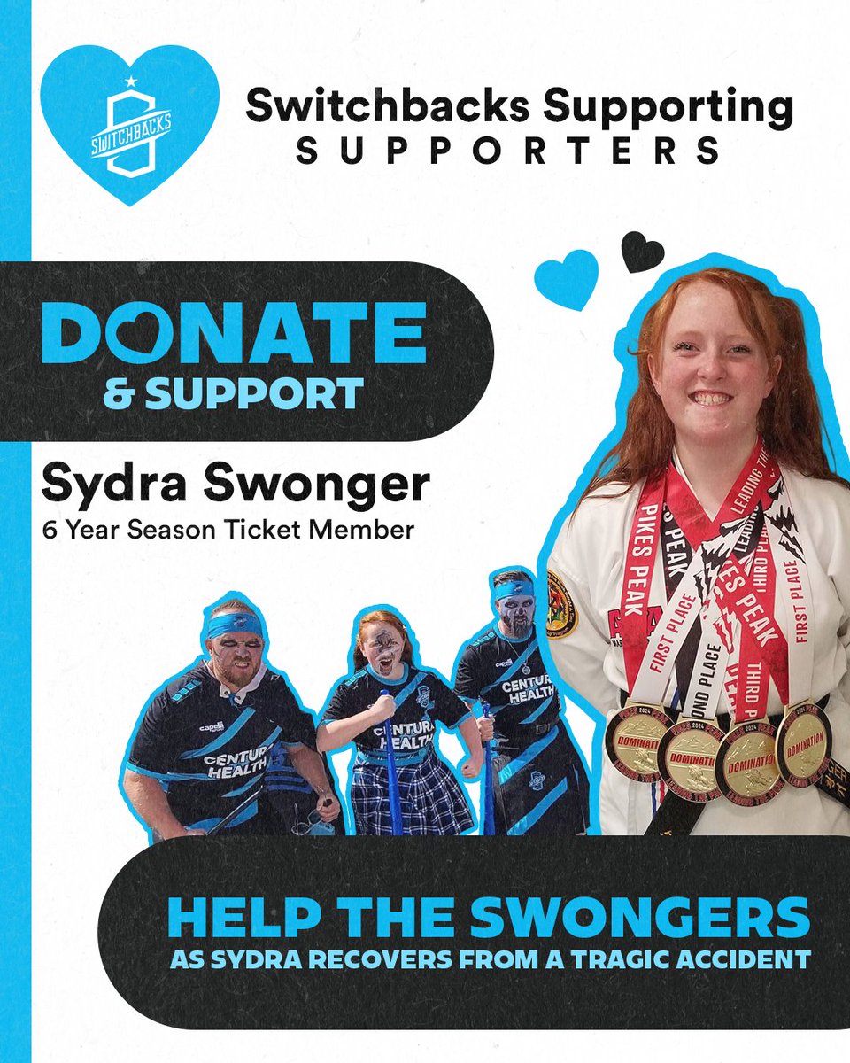 The heart of our club isn’t just on the field — it’s in the stands, with supporters like Sydra Swonger. A dedicated fan and true part of the Switchbacks family.
Tragically, on May 6th, the Swonger family was involved in a serious car accident. Sydra is now in the hospital, facing