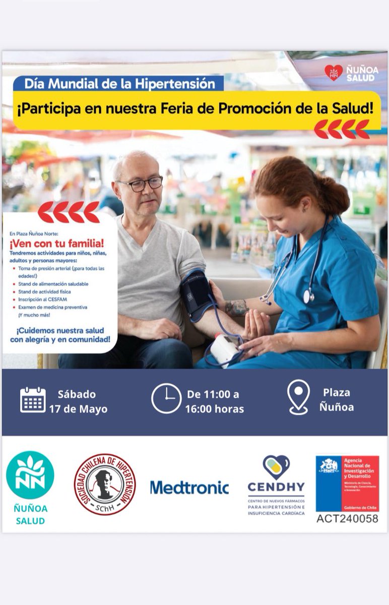 Soc. Hipertensión (@sochipertension) on Twitter photo Los esperamos a todos este sábado 17 de Mayo en Plaza Ñuñoa <a href="/MuniNunoa/">Municipalidad de Ñuñoa</a> para conmemorar el #DiaMundialDeLaHipertension🩺 Estaremos realizando mediciones de presión arterial y conversando de lo importante que es controlar nuestra salud cardiovascular🫀y renal 🍎🥦🏃🏽♂️🏃🏼♀️➡️ Los esperamos a todos este sábado 17 de Mayo en Plaza Ñuñoa <a href="/MuniNunoa/">Municipalidad de Ñuñoa</a> para conmemorar el #DiaMundialDeLaHipertension🩺 Estaremos realizando mediciones de presión arterial y conversando de lo importante que es controlar nuestra salud cardiovascular🫀y renal 🍎🥦🏃🏽♂️🏃🏼♀️➡️