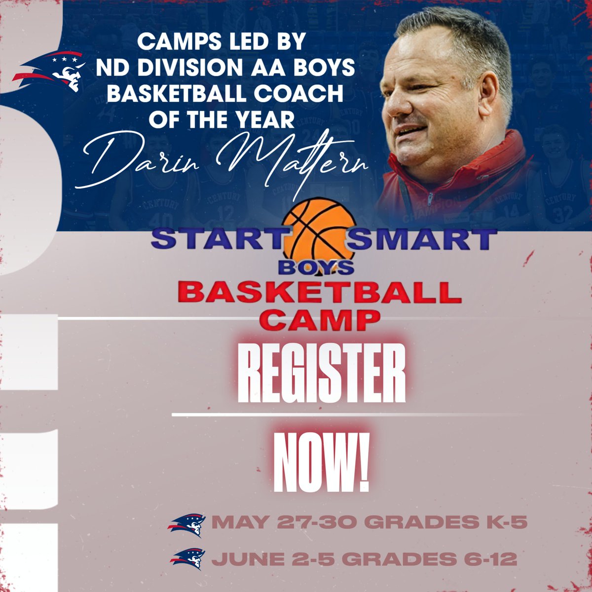🏀🗓️ REGISTER NOW! 🗓️🏀

Don't miss this opportunity to train with the best! Send in your START SMART Basketball summer camp registration. There are camps for grades K-5 &amp; 6-12! 
  🔗…turypatriotsboysbasketball.weebly.com/camps.html