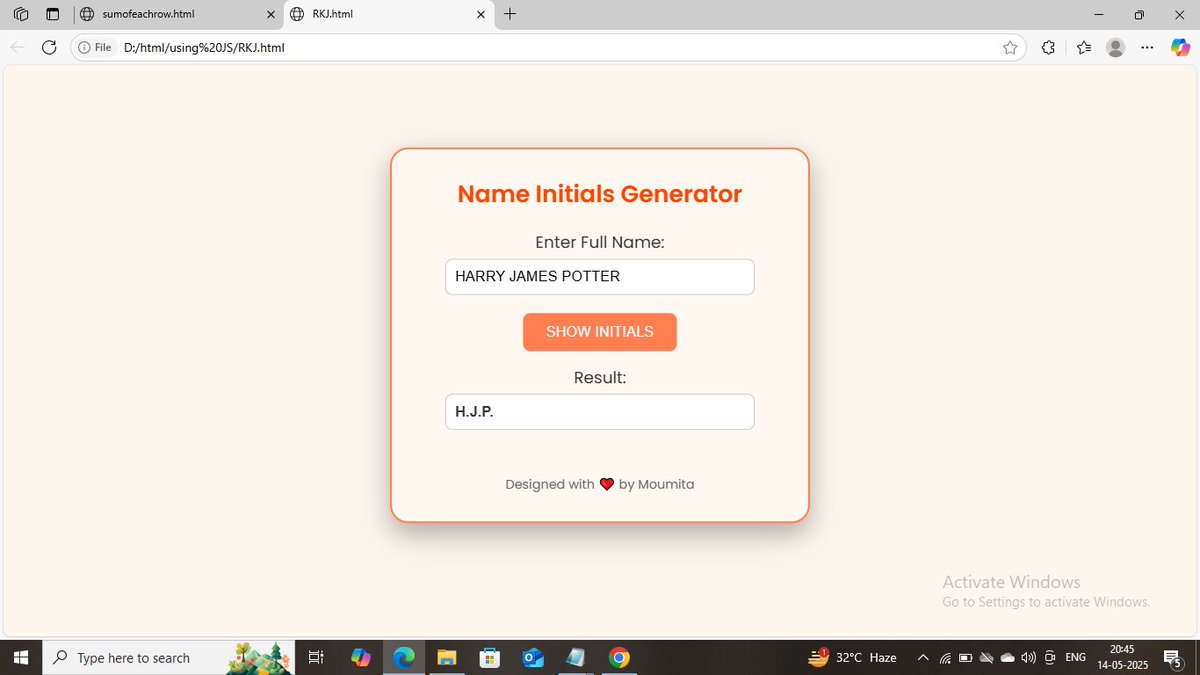 Aureliaa999's tweet image. โจ Turn your full name into elegant initials with a click! ๐๏ธ๐จ
Clean UI, soft colors, smooth animations โ because even code deserves to look pretty. ๐ป๐
#WebDev #JavaScriptFun #UIDesign #AestheticCode