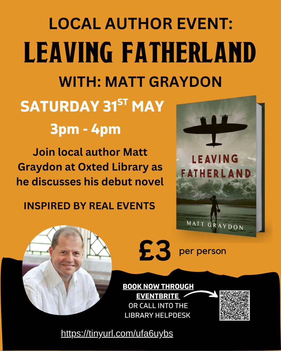 Oxted Library (@oxtedlibrary) on Twitter photo Join local author <a href="/graydonwrites/">Matt Graydon</a> at Oxted Library where he will be discussing his debut novel Leaving Fatherland. Saturday 31st May 3pm - 4pm. Only £3 per person and easily bookable on Eventbrite: tinyurl.com/625x2hef or at the Help Desk.
<a href="/SurreyLibraries/">Surrey Libraries UK</a> Join local author <a href="/graydonwrites/">Matt Graydon</a> at Oxted Library where he will be discussing his debut novel Leaving Fatherland. Saturday 31st May 3pm - 4pm. Only £3 per person and easily bookable on Eventbrite: tinyurl.com/625x2hef or at the Help Desk.
<a href="/SurreyLibraries/">Surrey Libraries UK</a>