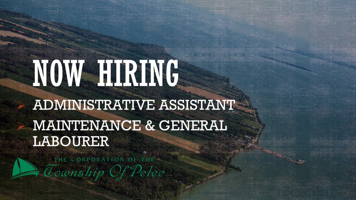 We're Hiring!

The Township of Pelee is seeking applications for the positions of Administrative Assistant, and Maintenance &amp; General Labourer.

Deadline to apply is Monday May 26

For more information on these positions and how to apply visit: pelee.org/municipality/e…