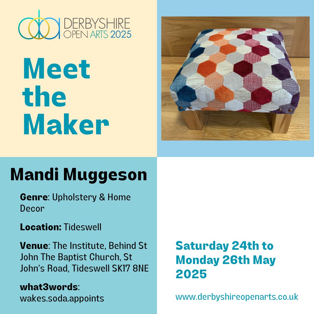 Meet the Maker: Mandi Muggeson
“Using traditional or modern upholstery techniques as appropriate, I work with textured fabrics in different colours to create bespoke statement pieces for the home. Commissions and colourful collaborations very welcome!”
derbyshireopenarts.co.uk