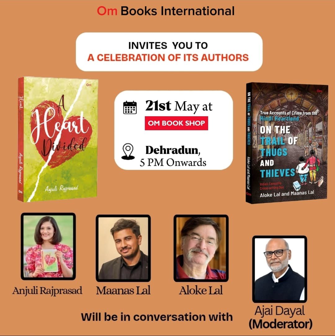 Hi everyone, please join me for a conversation on May 21, 2025 at 5 pm at Om Books Shop - located at Mall of Dehradun, Mokhampur, Haridwar Road, Dehradun.

I look forward to seeing you all there!
