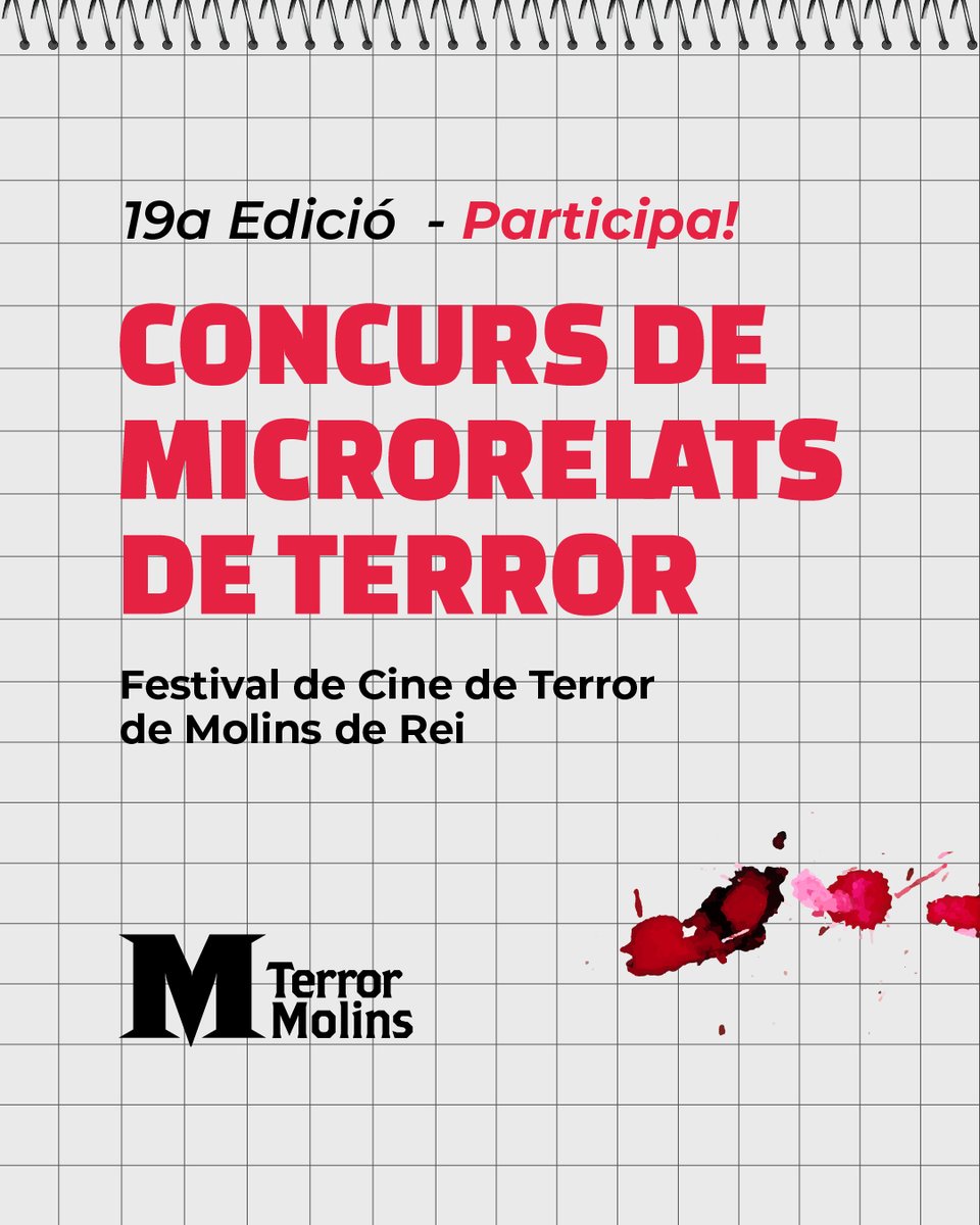 TerrorMolins (@terrormolins) on Twitter photo ✍️PREMI INSTITUTS EX-AEQUO
- La pilota de Paul del Estal Castaño del <a href="/bernatelferrer/">Bernat el Ferrer</a>
Si la teva afició és escriure, atreveix-te a fer-ho en format reduït. Participa en la 19a Edició de Microrelats de Terror.
⏳Tens fins al 19 d'octubre! Consulta les bases al web. ✍️PREMI INSTITUTS EX-AEQUO
- La pilota de Paul del Estal Castaño del <a href="/bernatelferrer/">Bernat el Ferrer</a>
Si la teva afició és escriure, atreveix-te a fer-ho en format reduït. Participa en la 19a Edició de Microrelats de Terror.
⏳Tens fins al 19 d'octubre! Consulta les bases al web.