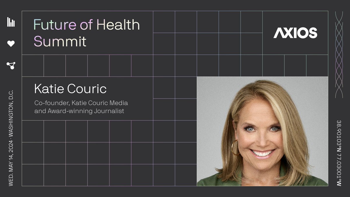 Axios (@axios) on Twitter photo Catch <a href="/katiecouric/">Katie Couric</a> in conversation with <a href="/erica_pandey/">Erica Pandey</a> at the #AxiosFutureofHealth Summit.
Tune in today at 2:35 pm ET: trib.al/d4Iuoi4 Catch <a href="/katiecouric/">Katie Couric</a> in conversation with <a href="/erica_pandey/">Erica Pandey</a> at the #AxiosFutureofHealth Summit.
Tune in today at 2:35 pm ET: trib.al/d4Iuoi4
