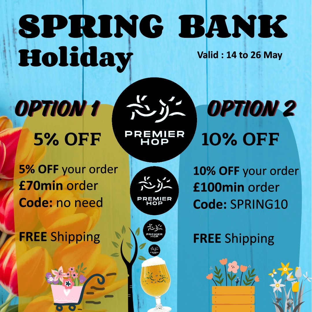 🙌 SPRING BANK PROMOTION 🙌

At premierhop.co.uk

Shelves are packed full of an amazing range of NEW and FRESH beer, ready to be shipped and enjoyed 🍻

Receive 5% OFF your order (£70+) or to get 10% OFF use code (T&amp;C's)... both offer FREE shipping!

<a href="/premierhop/">Premier Hop</a>