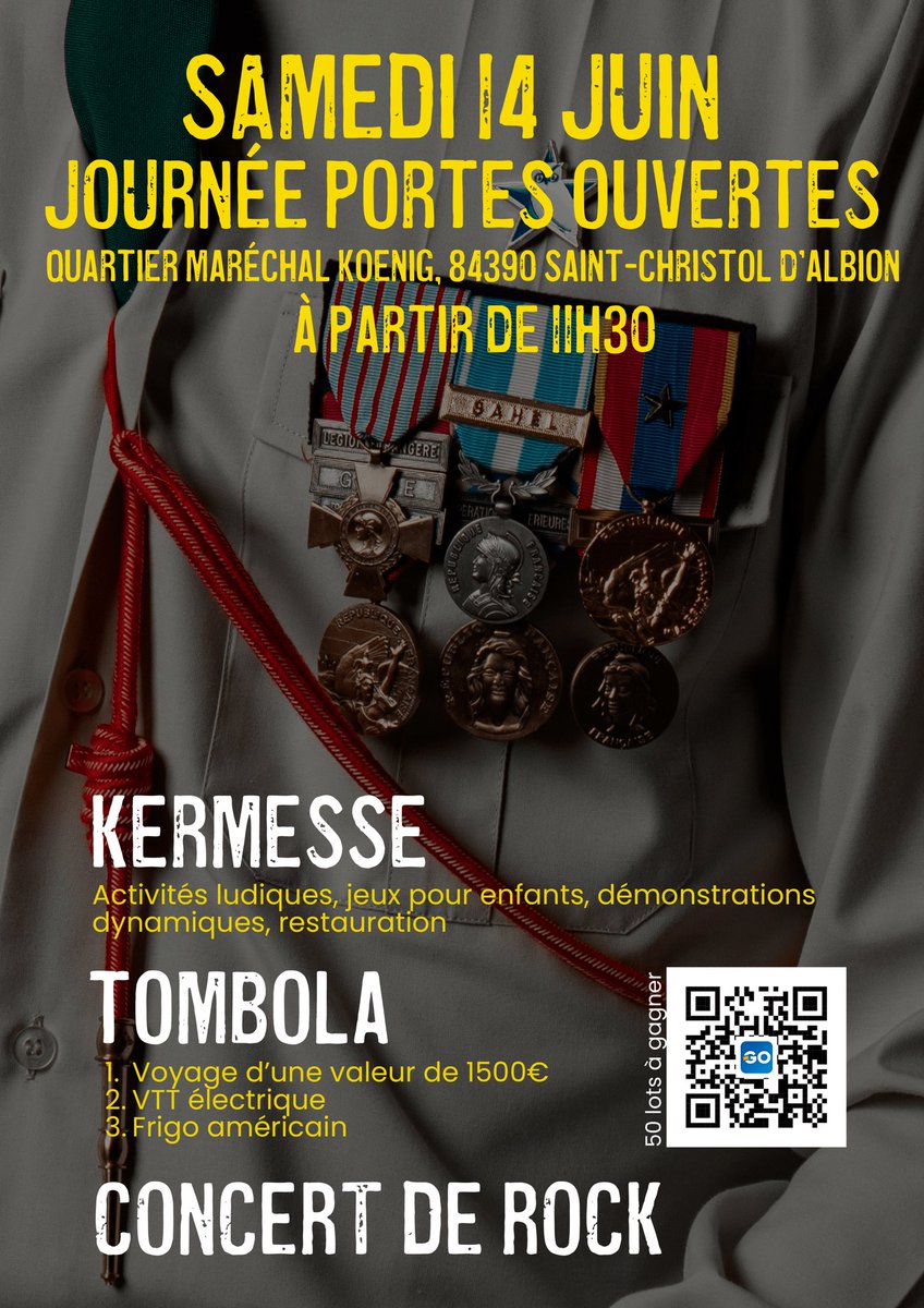 CDC_2eREG's tweet image. Le samedi 14 juin 2025 à partir de 11h30, le 2e REG organisera sa journée portes ouvertes. 

Entrée libre 

📍Quartier Maréchal Koenig, 84390 Saint-Christol d’Albion
