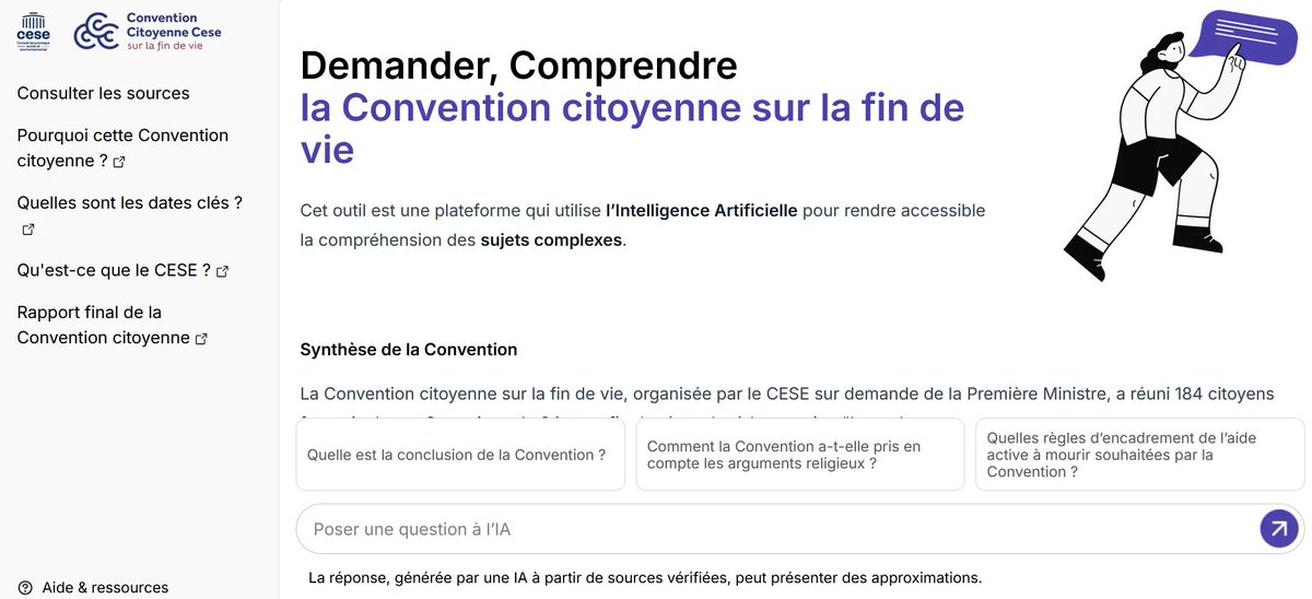 💡Dans ce contexte, cette plateforme permet aux citoyens et aux parlementaires de mieux s’approprier les débats qui ont eu lieu lors la #ConventionCitoyenne.

Découvrez les travaux de la convention pour mieux connaître les enjeux autour de la fin de vie 👉 ccfindevie.lecese.fr