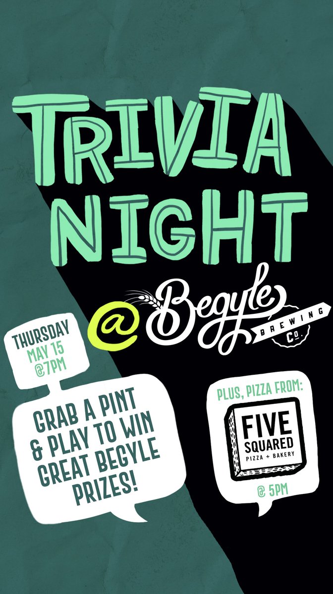 We've got a few spots open for tomorrow night's trivia... featuring pizza from <a href="/fivesquared1/">@fivesquaredfoodtruck</a> @ 5pm 🍕🍻

Follow the link to RSVP...
tinyurl.com/2fjfvj8t

#begylebrewing #chicagobeer #trivia