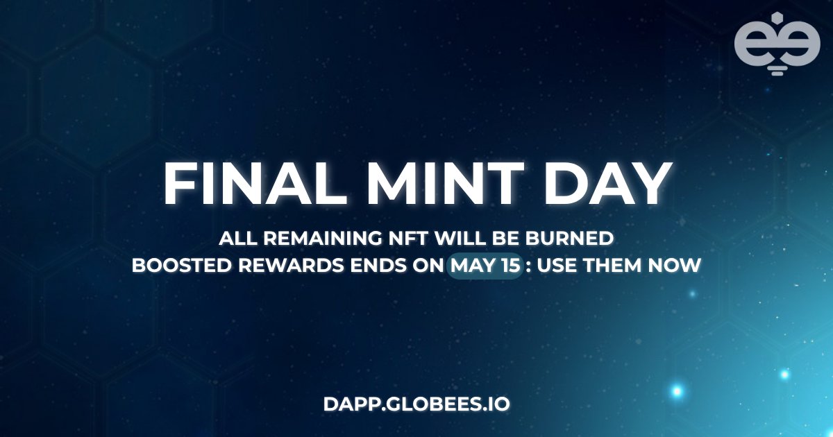 🔥 FINAL CALL!  Today is your last chance to mint a Globees NFT!

After today, all unminted NFTs will be permanently burned, reducing the total supply forever.
No second chances.

🕐 Also: All boosted rewards on our staking dApp will be removed on May 15.
You have 1 day left to