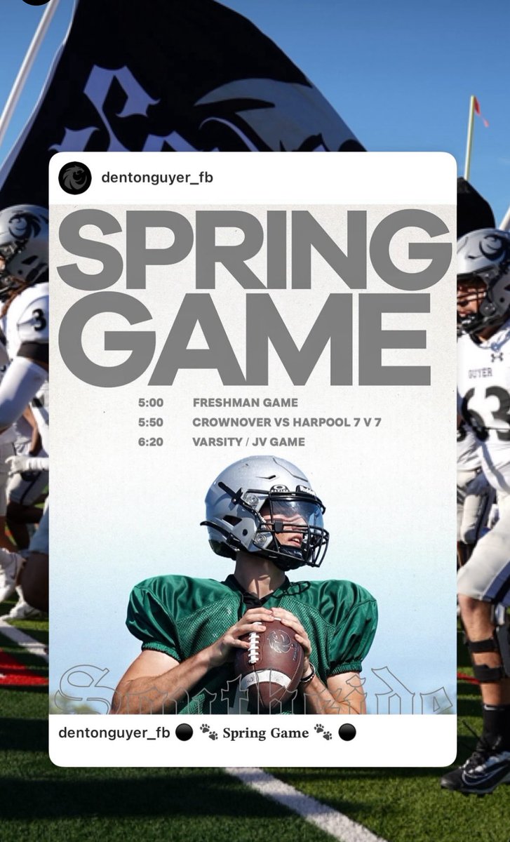 Come out and see the Black and Silver Spring Game Tonight‼️‼️
<a href="/DentonGuyer_FB/">Denton Guyer Football</a>