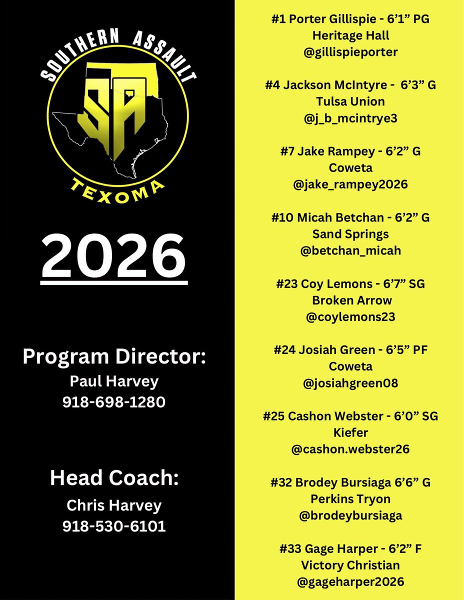 Southern Assault Texoma (@satexomahoops) on Twitter photo ๐ฅ 2026 Southern Assault Texoma squad making noise! Coached by <a href="/Coach_Harvey17/">Chris Harvey</a> this group is unselfish and competes at a high level. Big things coming from this crew! #SouthernAssault #Texoma #RecruitOk ๐ฅ 2026 Southern Assault Texoma squad making noise! Coached by <a href="/Coach_Harvey17/">Chris Harvey</a> this group is unselfish and competes at a high level. Big things coming from this crew! #SouthernAssault #Texoma #RecruitOk