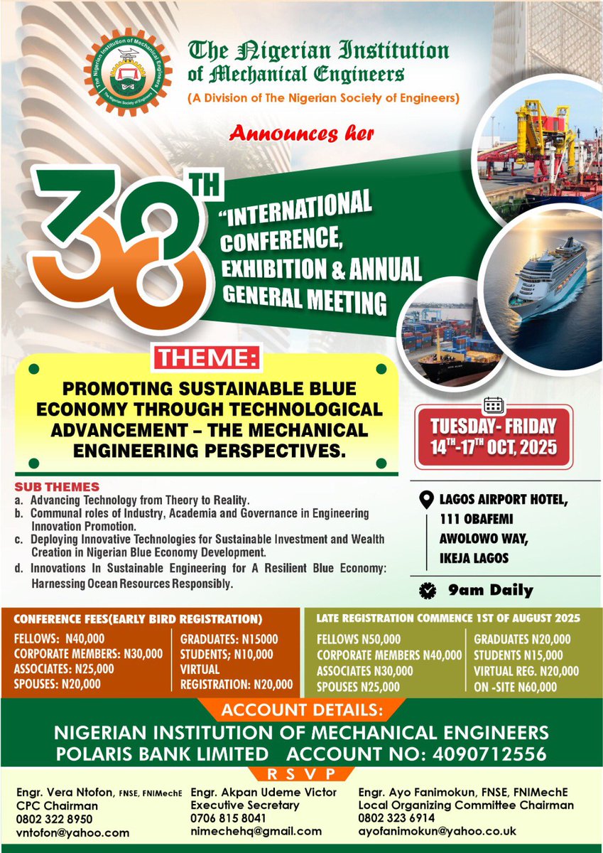 ANNOUNCING THE COMMENCEMENT OF ONLINE REGISTRATION FOR THE 2025 NIMECHE INTERNATIONAL ENGINEERING CONFERENCE.