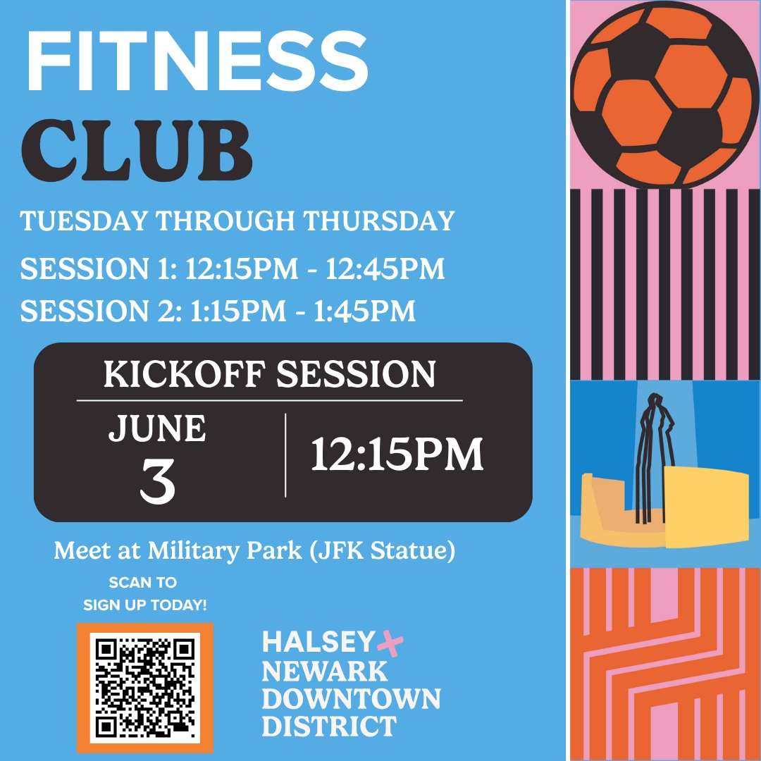 🌟 Get Ready to Move! 🌟  Join the Fitness Club starting June 3! 💪 This free program is perfect for all fitness levels and invites you to explore Newark while staying active. 
🎉
🏅 
Register here: downtownnewark.com/program/fitnes…