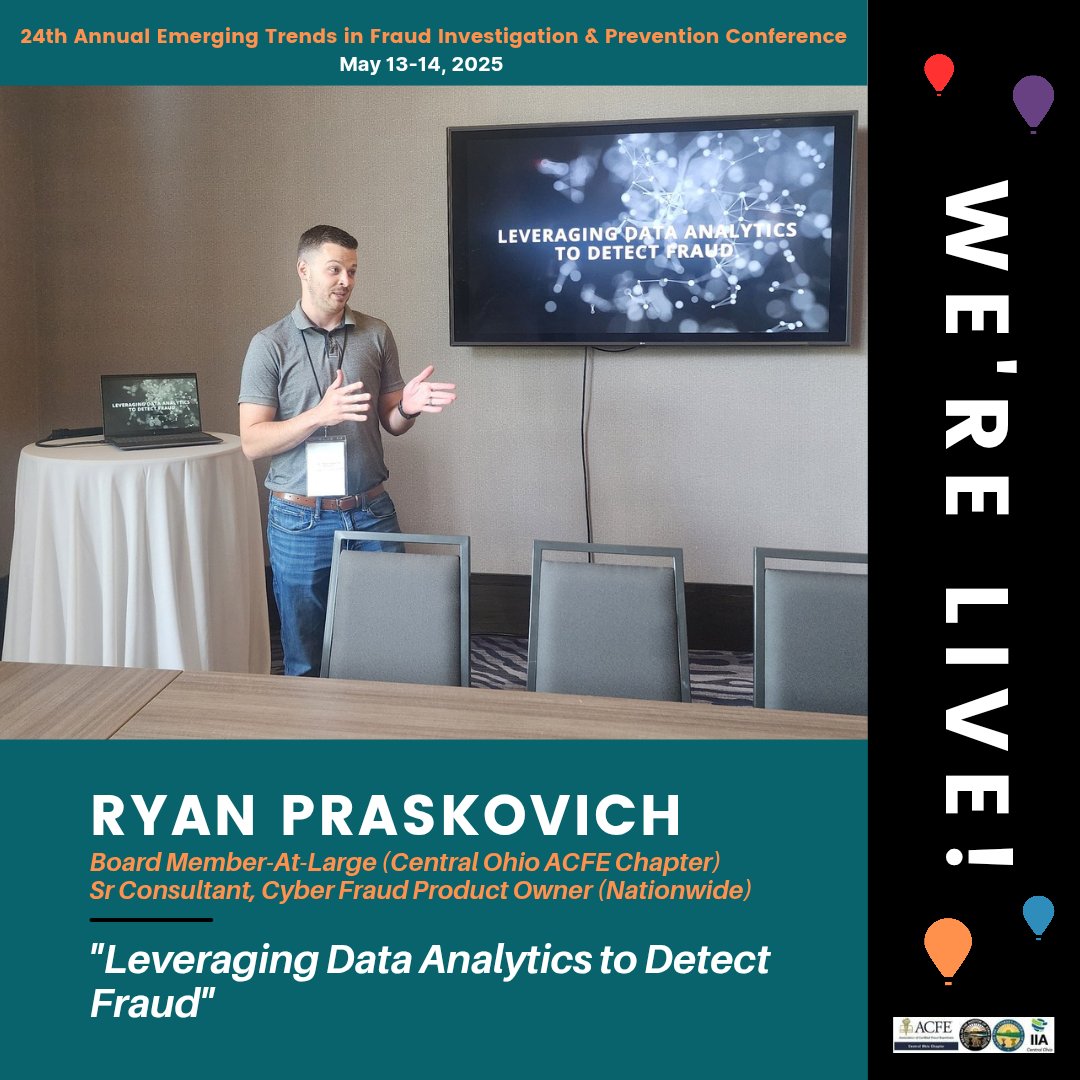 Huge thanks to Ryan for leading his insightful roundtable on leveraging data analytics to detect fraud! 😎

#DataAnalytics #FraudDetection #AntiFraud #EmergingTrendsConference #ACFE #CentralOhioCFE #FraudPrevention #CFE