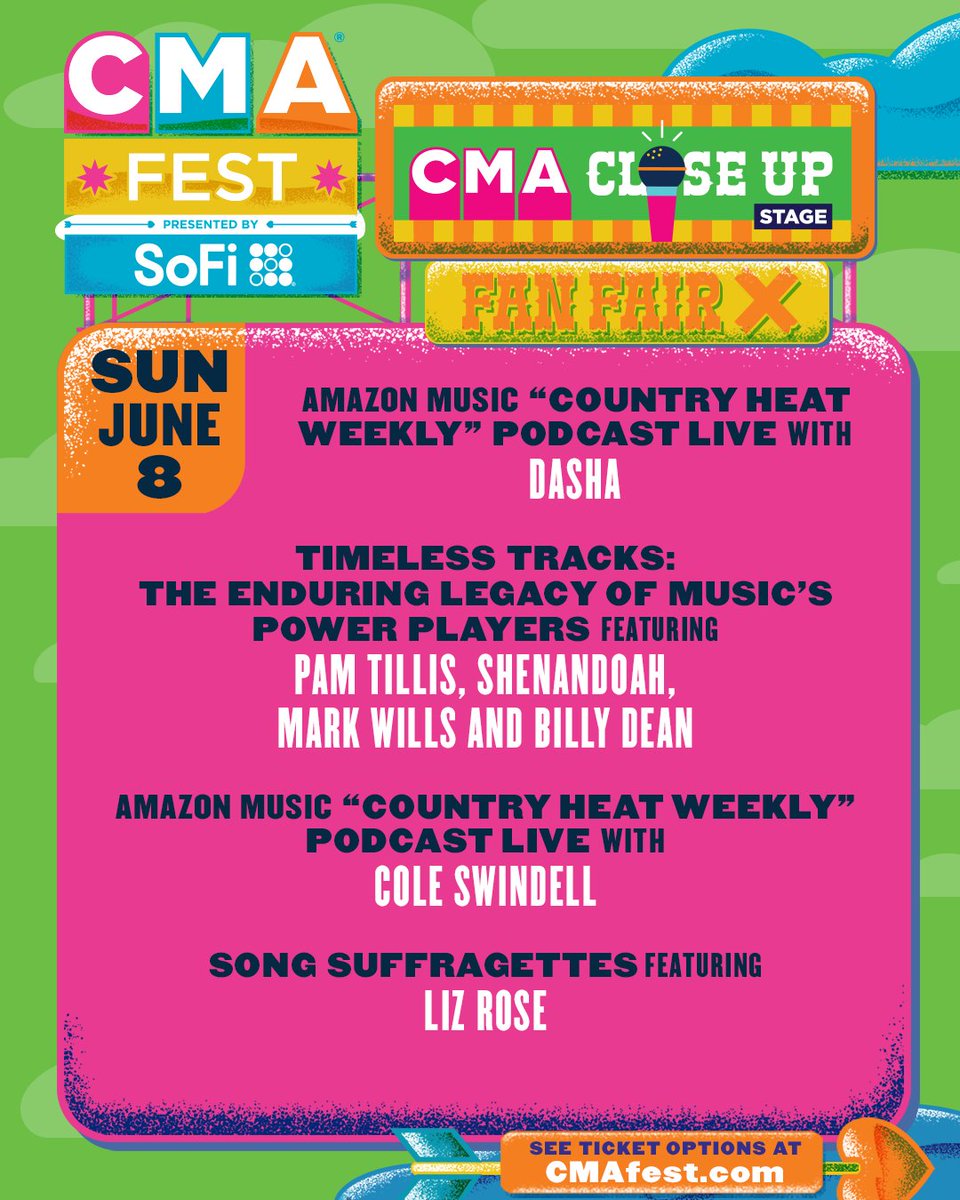 JUST ANNOUNCED! I’m appearing at #CMAfest presented by <a href="/SoFi/">SoFi</a> on the CMA Close Up Stage inside Fan Fair X to support the CMA Foundation &amp; their mission to shape the next generation through music education. Tickets &amp; details: CMAfest.com/FanFairX. See you there!