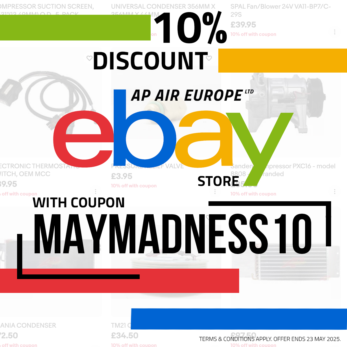 APAIRLtd's tweet image. ❄️📦 Who doesn’t love a #discountcode!
😍 Use coupon ⭐️MAYMADNESS10⭐️before 23 May ’25 in our #ebay store & we’ll give you a cheeky 10% #discount on your basket
Give it a go now ➡️ ebay.co.uk/str/apairltd
#acspares #airconparts #agriculturalmachinery #construction #automotive