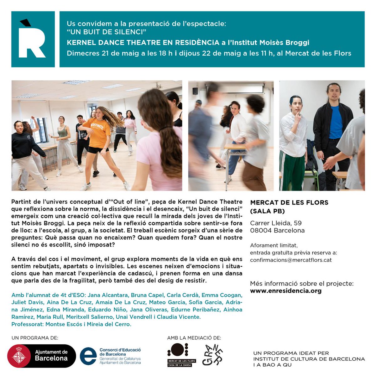 Kernel Dance Theatre En Residència: estrena de l’obra desenvolupada amb l’alumnat de 2n d’ESO d'arts escèniques  #enresidencia #abaoaqu institutbroggi.org/departaments/c…