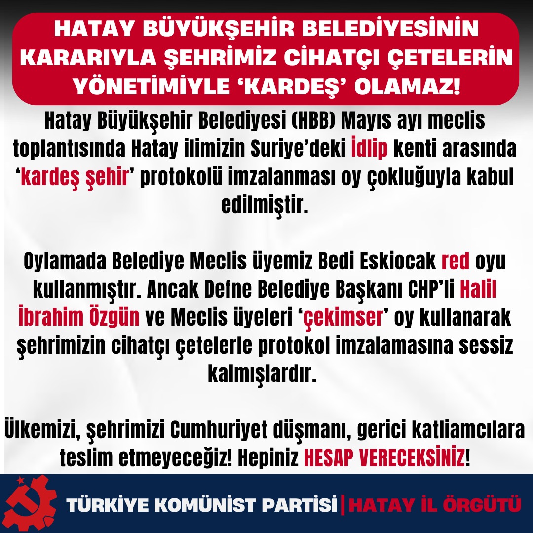 Ülkemizi, şehrimizi Cumhuriyet düşmanı, gerici katliamcılara teslim etmeyeceğiz! Hepiniz HESAP VERECEKSİNİZ!