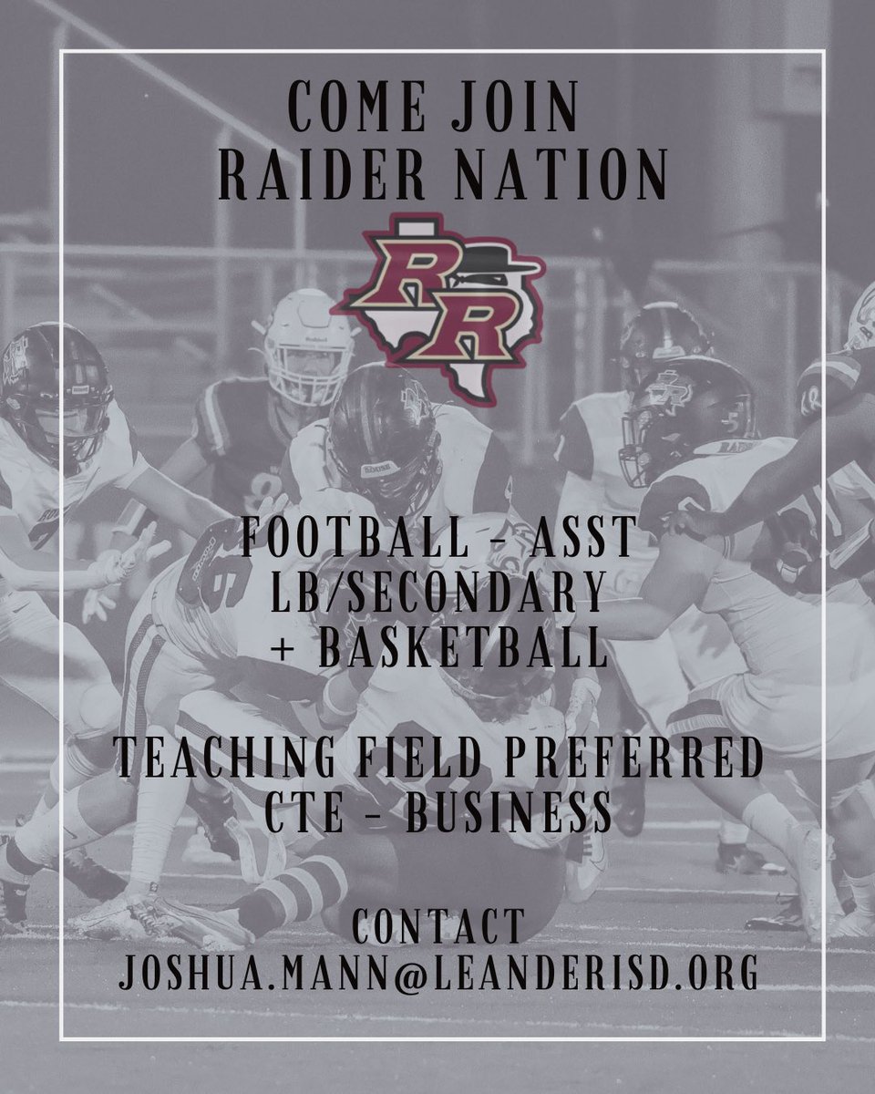 We are hiring for Raider Football!! Great program to work with! 🖤🤞🏼🏈⁦<a href="/1RoUSeFB/">JoshuaMann#1RoUSe</a>⁩