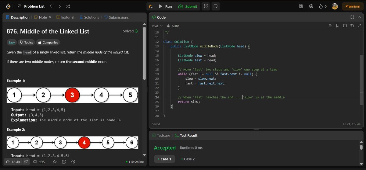 CipherArnav's tweet image. DAY-134 &quot; Middle of the Linked List &quot;
