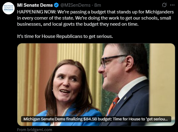 Fixed it for you: 
"We're passing a budget that stands up for corporate welfare. We're doing the work to get our illegal immigrants the housing they need on time."
In the words of the famous President, Joseph R. Biden:
"C'mon, man."