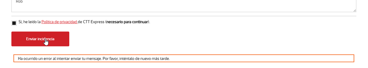 Triheads's tweet photo. Buenas tardes @CttExpressATC - Ayer hubo problemas en vuestra pagina web de seguimiento (errores de Wordpress :o)) y hoy errores a la hora de enviar una reclamación a través de vuestro formulario.

Llevo 2 dias esperando la entrega de un paquete, alguna idea que sucede? Gracias https://t.co/7ej1ACQCPx