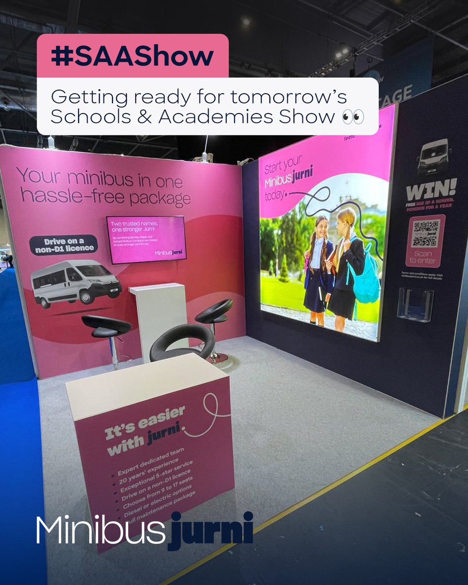Jurni Leasing (@jurnileasing) on Twitter photo We’re setting up for tomorrow’s Schools & Academies Show 👀
Come and visit the Minibus Jurni team at Stand J36 — we’d love to see you there!
<a href="/SAA_Show/">Schools & Academies Show</a>
#SAASHOW #FanSAAStic We’re setting up for tomorrow’s Schools & Academies Show 👀
Come and visit the Minibus Jurni team at Stand J36 — we’d love to see you there!
<a href="/SAA_Show/">Schools & Academies Show</a>
#SAASHOW #FanSAAStic