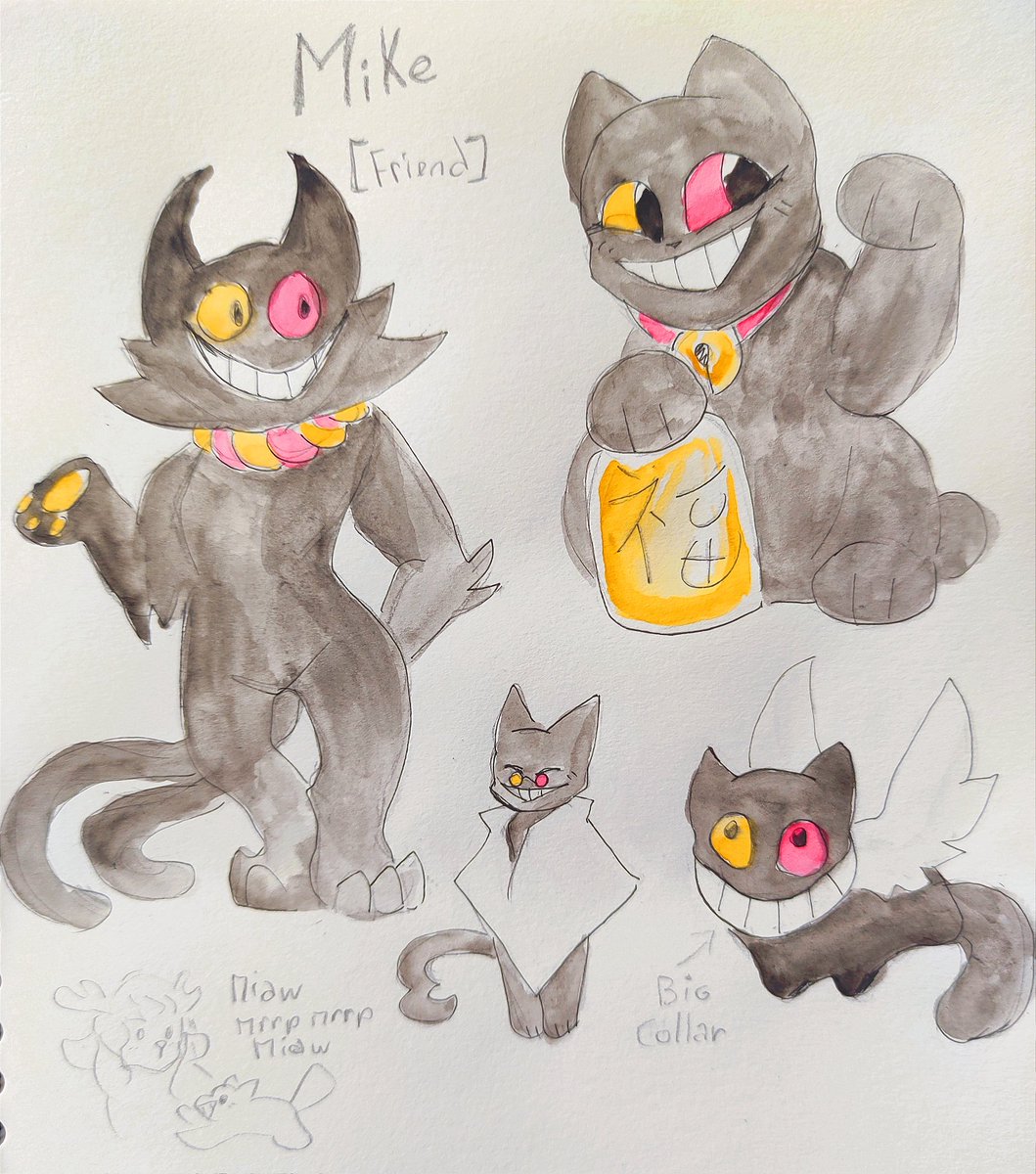 I tried to make a design for friend ! All we know right now is that he's a cat so I tried my best to give him different vibes with that idea &lt;3