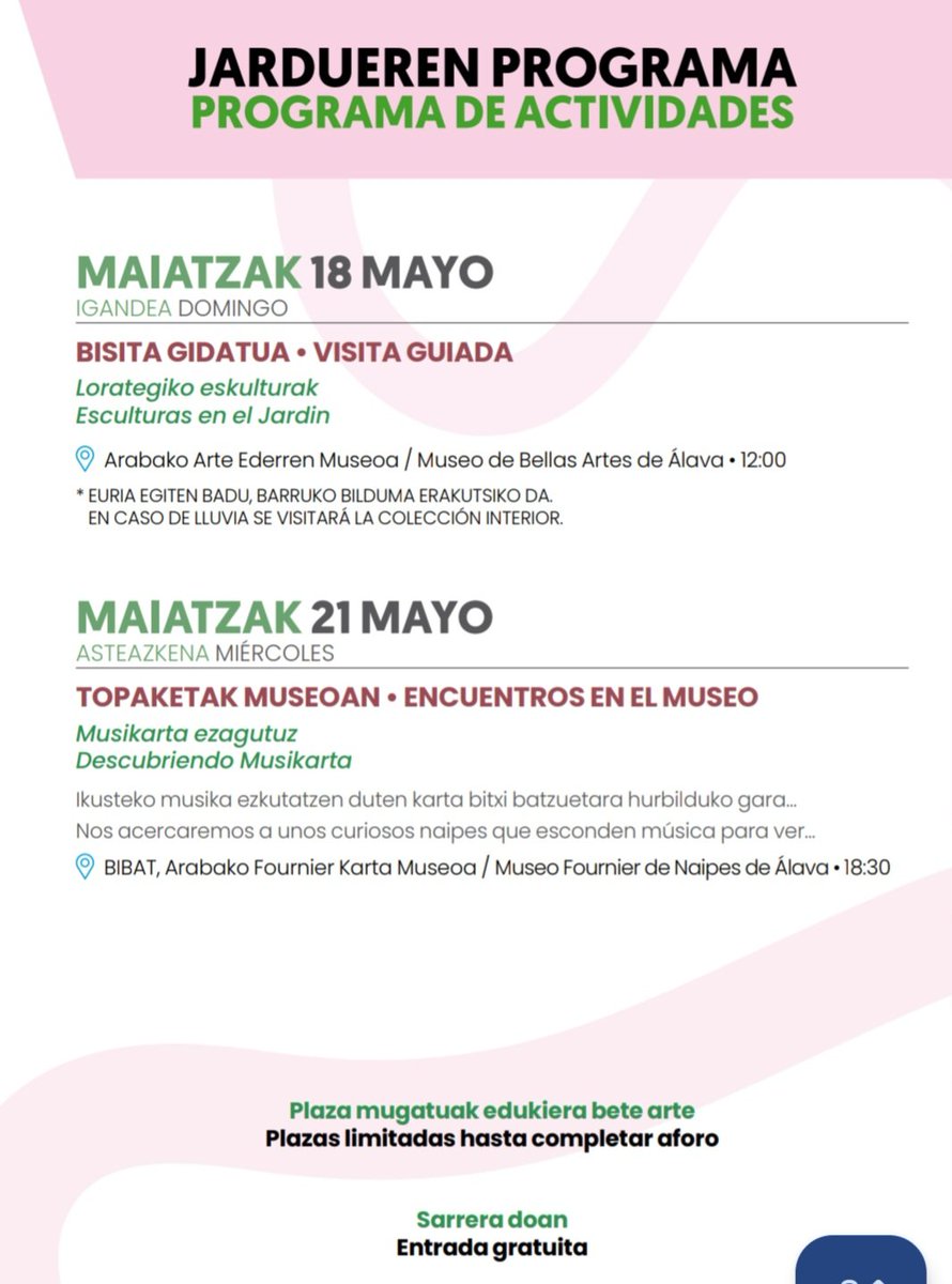 Y por aquí el programa completo de los Museos de Álava para celebrar el día internacional de  los museos