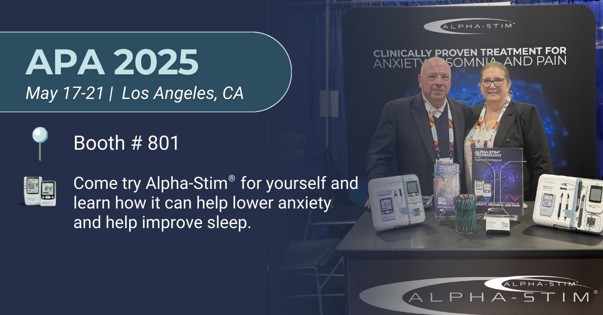 Watch for our team next week at the 2025 American Psychiatric Association Annual Meeting (Booth #801)!
👉 Learn more about Alpha-Stim in advance here: alpha-stim.com
📊 Explore Alpha-Stim research here: alpha-stim.com/research-and-r…
