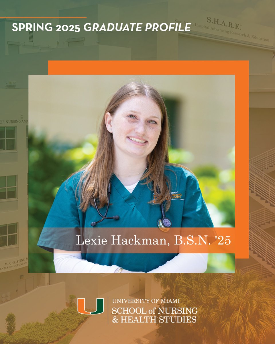 Today's #SONHS #NursesMonth spotlight shines on #CaneGrad Lexie Hackman, BSN '25. 🎓Lexie embodies #ThePowerofNurses! 💗 💪Congratulations, Lexie, and best wishes on your inspiring #CaneNurse journey! ➡️Read news.miami.edu/sonhs/stories/…

PC: Joshua Prezant
#UMiami University of Miami