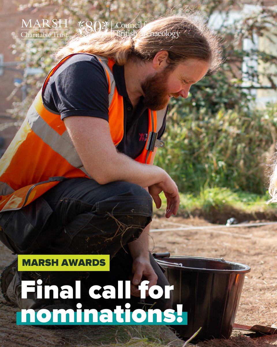 ArchaeologyUK (@archaeologyuk) on Twitter photo 🏛️ Just a few days left!
Nominations for the 2025 <a href="/MarshAwards/">Marsh Charitable Trust</a> Community Archaeology Awards close at 12 noon on Monday 26 May, so if you know a person or project going above and beyond in community archaeology, now’s the time to shout about them! 👉 shorturl.at/bMLR3 🏛️ Just a few days left!
Nominations for the 2025 <a href="/MarshAwards/">Marsh Charitable Trust</a> Community Archaeology Awards close at 12 noon on Monday 26 May, so if you know a person or project going above and beyond in community archaeology, now’s the time to shout about them! 👉 shorturl.at/bMLR3