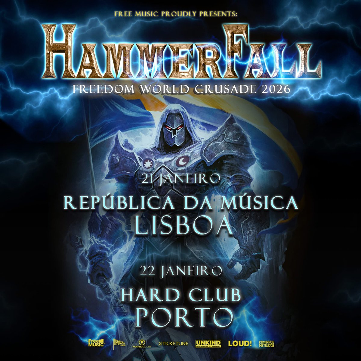 Templars of Portugal! 🔥
Get ready - We’re coming to play for you this January!
Tickets go on sale this Friday at 12:00 CET ⚔️  🔥

#HammerFall