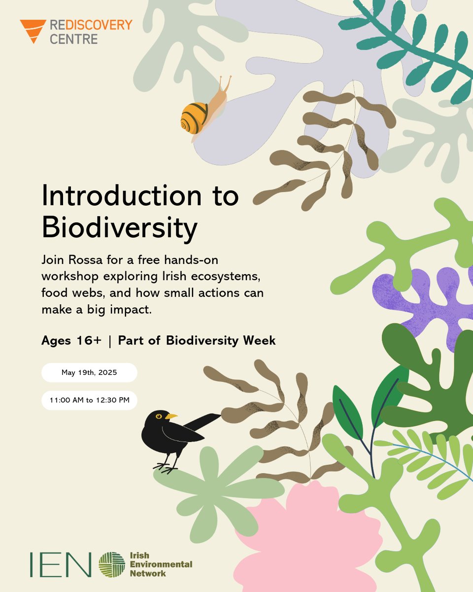 🌿 FREE Biodiversity Workshop! 🌿

We’re celebrating Biodiversity Week with an Introduction to Biodiversity, an interactive workshop where you’ll explore Irish ecosystems, food webs, and how small changes can make a big impact. 

 #BiodiversityWeek #BallymunEvents