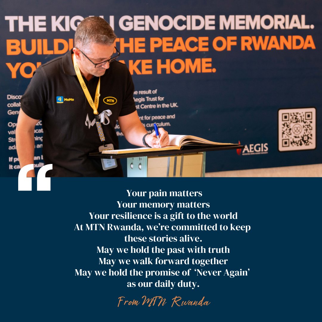 Kigali Genocide Memorial (@kigali_memorial) on Twitter photo "Your pain matters
Your memory matters
Your resilience is a gift to the world
At MTN Rwanda, we’re committed to keep
these stories alive. May we hold the past with truth
May we walk forward together
May we hold the promise of ‘Never Again’
as our daily duty" signed <a href="/MTNRwanda/">MTN Rwanda</a> "Your pain matters
Your memory matters
Your resilience is a gift to the world
At MTN Rwanda, we’re committed to keep
these stories alive. May we hold the past with truth
May we walk forward together
May we hold the promise of ‘Never Again’
as our daily duty" signed <a href="/MTNRwanda/">MTN Rwanda</a>