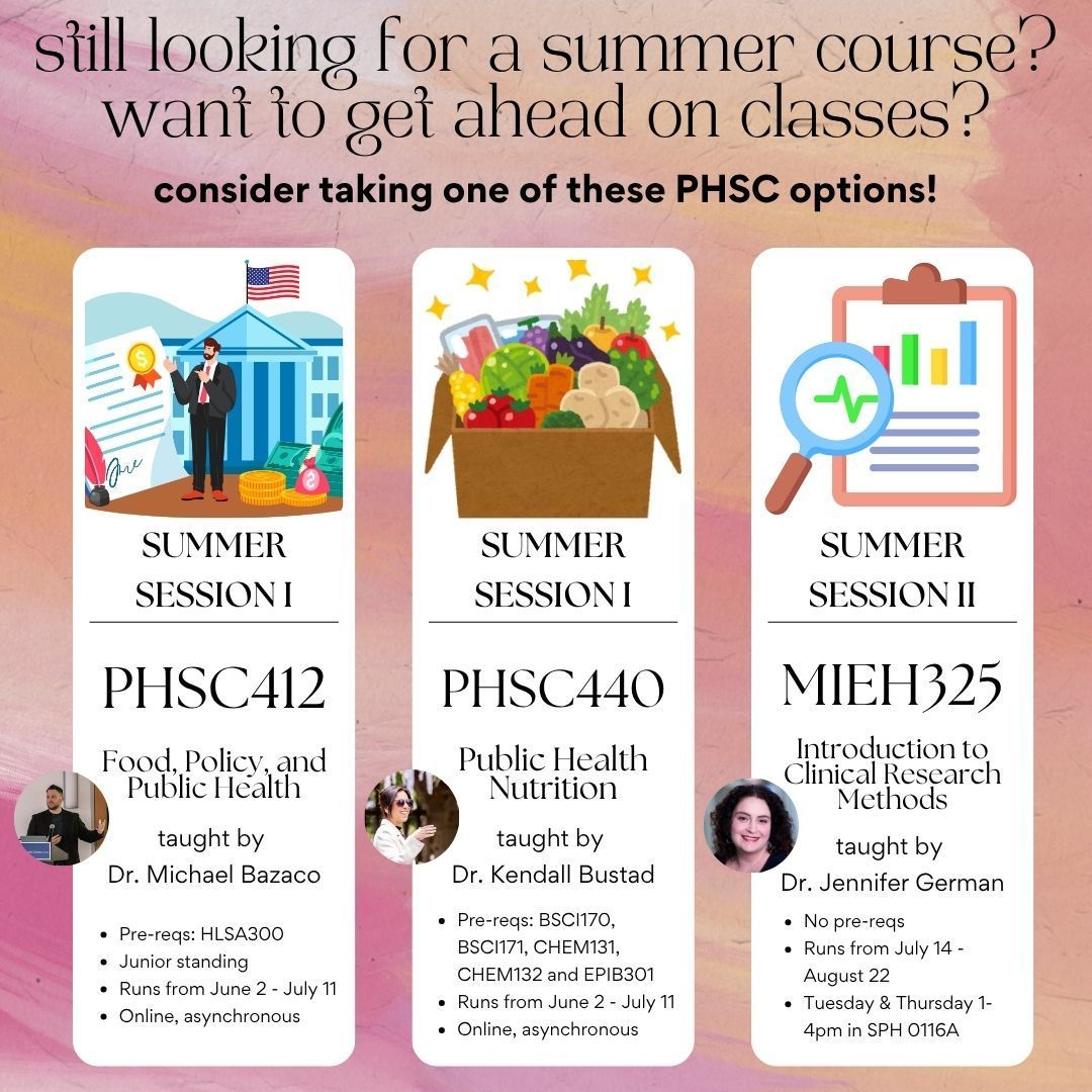 ☀️ Make this summer count! 🔬 Dive deeper into the world of Public Health Science with these PHSC Options courses  📚 Whether you're looking to lighten your fall load or explore a new area of public health, we've got options for you! 

#PublicHealthScience #UMD #Summer #SPH