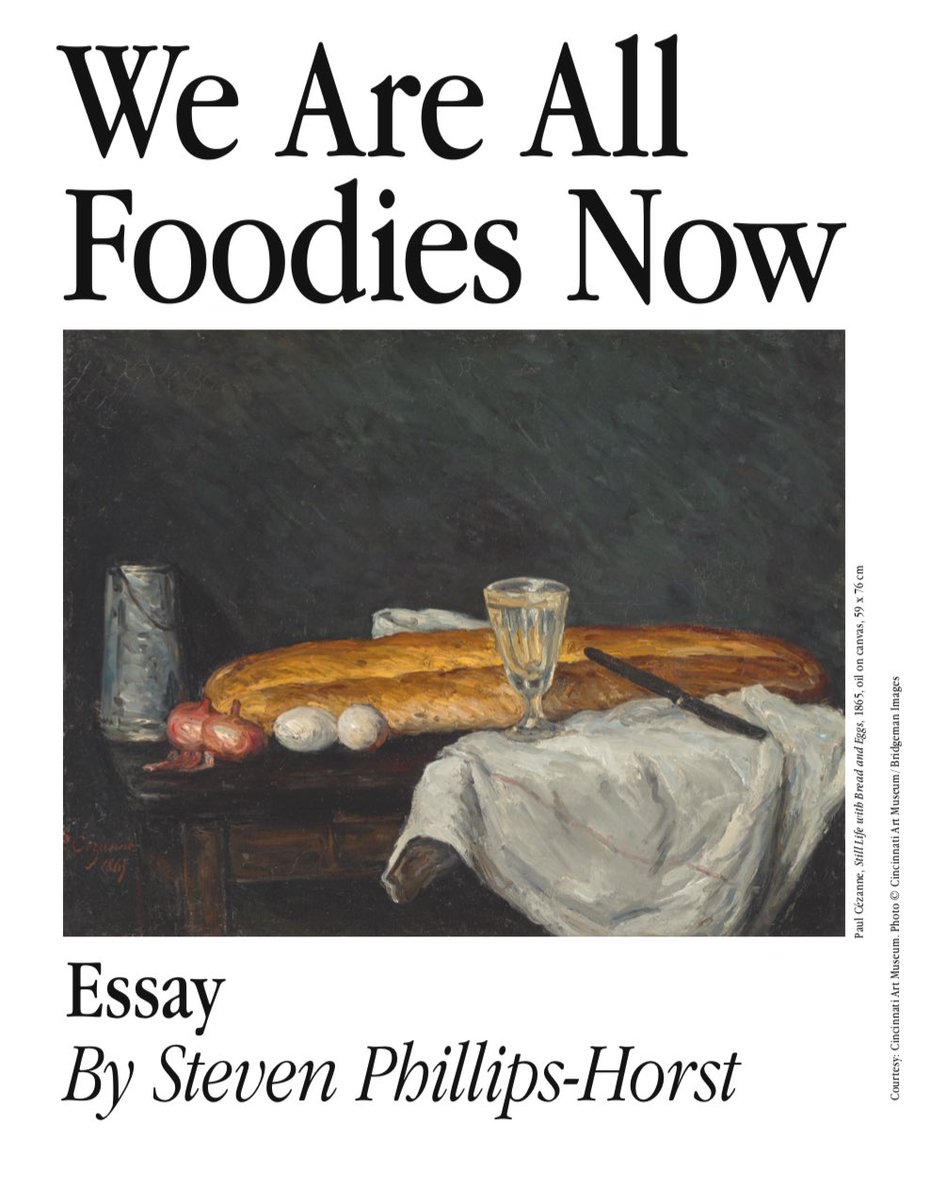 cancela lansbury (@gossipbabies) on Twitter photo For <a href="/spike_art/">Spike Art Magazine</a> food issue, I propose a theory: the RISE of foodie-ism, i.e. food/restaurants becoming a need-to-know category offering cultural cachet, can be directly attributed to the DECLINE of traditional haute culture forms—art, fashion, cinema etc
(1/x) For <a href="/spike_art/">Spike Art Magazine</a> food issue, I propose a theory: the RISE of foodie-ism, i.e. food/restaurants becoming a need-to-know category offering cultural cachet, can be directly attributed to the DECLINE of traditional haute culture forms—art, fashion, cinema etc
(1/x)