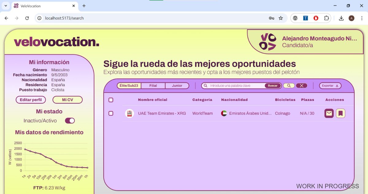 Solo en VeloVocation la búsqueda de trabajo está hecha a medida para el mundo del ciclismo

⚒️ Tratamiento distinto para cada rol (ciclista, staff, equipo)
📝 Elige tu puesto de trabajo soñado entre las más de 20 opciones posibles
📊 Estadísticas personalizadas

Coming soon...