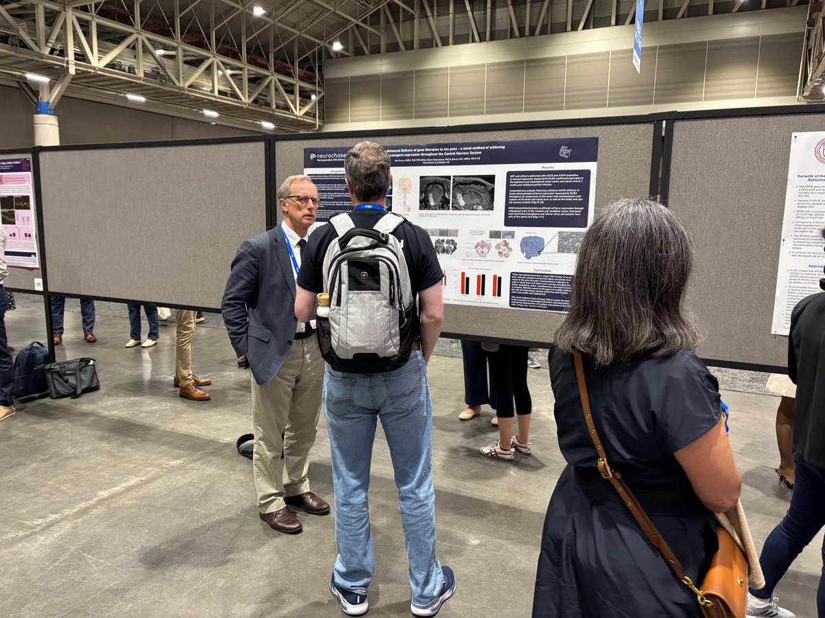neurochase's tweet photo. What a fantastic response to our abstract poster presentation at @ASGCTherapy annual meeting last night. Oral presentation from our founder Prof. Steven Gill to come this Saturday at 8am in New Orleans Theater. Visit our booth 1057 this week for more. #ASGCT2025 #CED https://t.co/jwUCwvHAnn