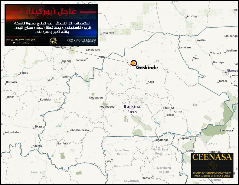 CEENASA396971's tweet photo. #BURKINA FASO 🇧🇫
On Wed, May 14, the #JNIM claimed to have targeted a Burkinabe army convoy with an IED near #Gaskinde, in #Soum Province. https://t.co/a3thRkQcoB