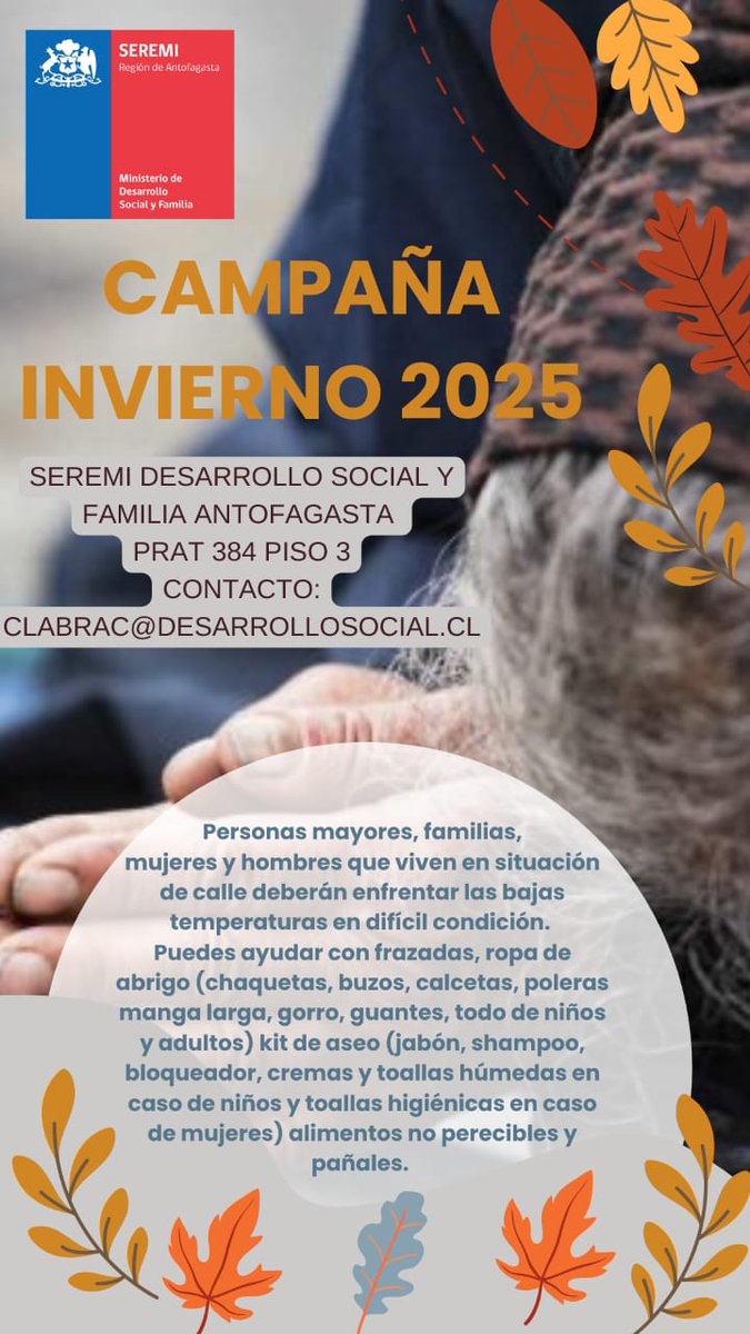 Dsocial_II's tweet image. ¡Atención! Partimos con la Campaña de Invierno para recolectar ropa de abrigo y artículos de higiene destinada a personas en situación de calle de nuestros dispositivos. ¡Su ayuda es importante!
@MinDesarrollo
#Calama
#Antofagasta
#Tocopilla